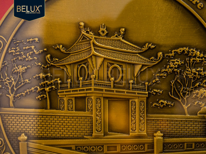 Tranh mặt đĩa Khuê Văn Các bằng đồng 26x26cm